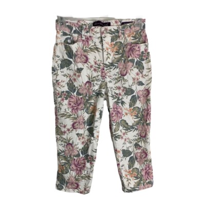 Gloria Vanderbilt Womens Pants Size Petite White Pink Floral