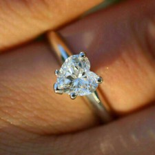 1Ct Heart Lab Created Diamond Solitaire Engagement Ring 14k White Gold Plated