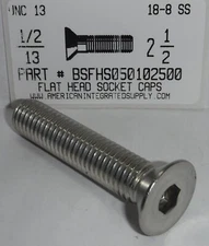 1/2-13x2-1/2 Flat Head Hex Socket Cap Screws Stainless Steel (2)