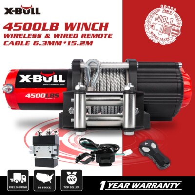 X-BULL 4500lbs Electric Winch 12V Cable Steel Truck Towing Off-Road  ATV UTV 4WD
