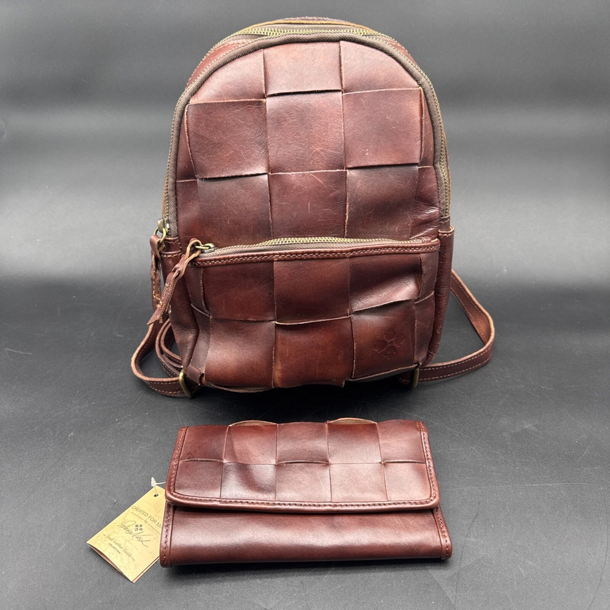 Patricia Nash Slate Woven Leather Terresa Brown Backpack  display picture 1