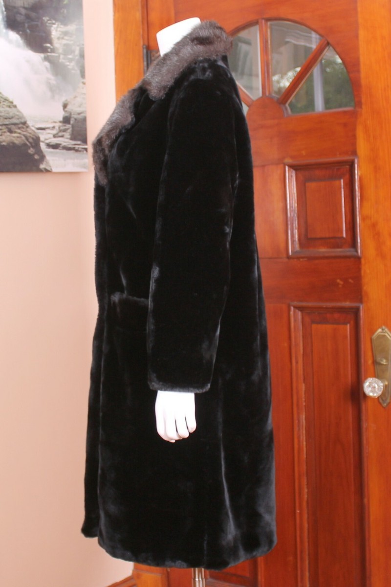 Vintage Black Double Breasted Sheared Beaver & Mink Faux Fur Coat Made in USA M View 3