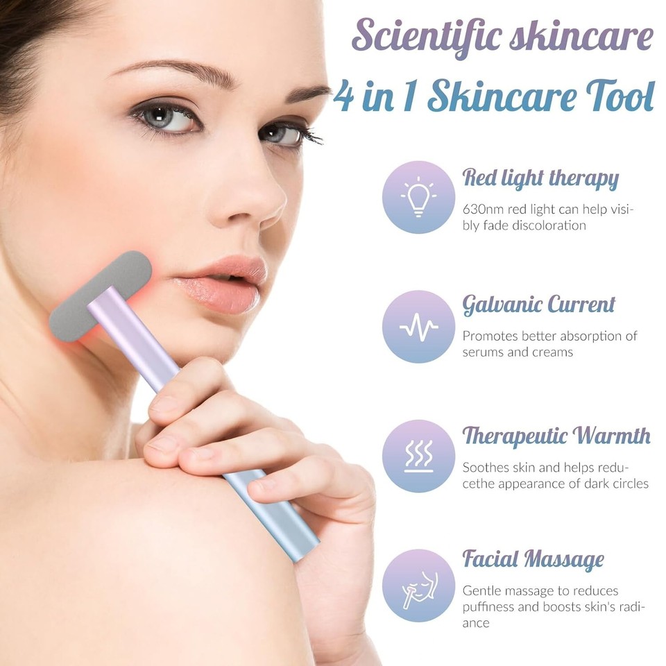 🔥 Red Light Therapy for Face,4-in-1 Facial Wand LED Light Therapy Eye ...