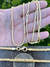 Real 14k Gold Plated Over 925 Silver Byzantine Rope Chain Necklace 2mm 16-30"