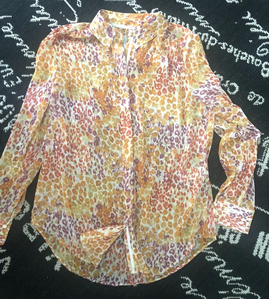 BLUSA CHICOS Talla 0 S Naranja Púrpura Gasa IMPRESIÓN ANIMAL Botón L/S Leopardo 4-6 Foto 2 de 4