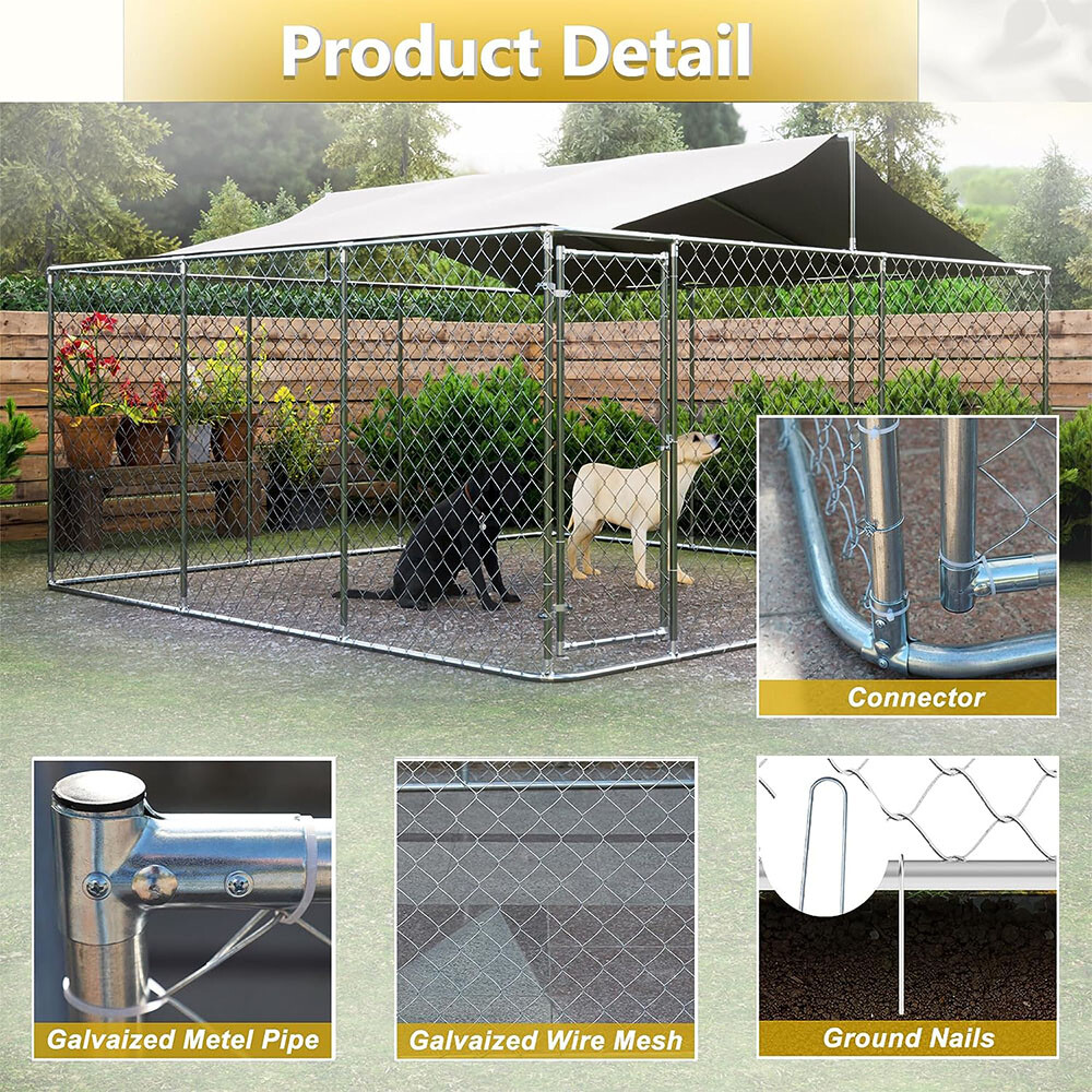Outdoor Large Pet Dog Run House Kennel Shade Cage Enclosure With Cover