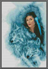 Native American with Wolves Counted Cross Stitch Chart #21-131 