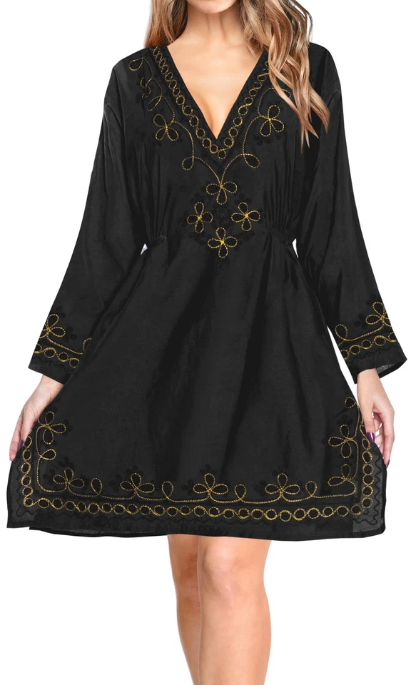 LA LEELA вискоза твердого Beachwear свободного прикрыть OSFM 8-14 [M-L] черный_2916 - Изображение 2 из 3