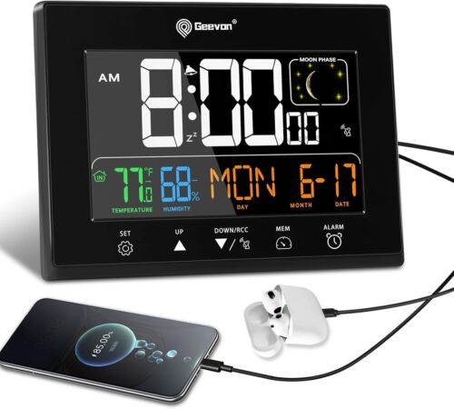 Modern 6-Inch Digital Atomic Alarm Clock with USB Ports & Adjustable Brightness - Picture 3 of 11