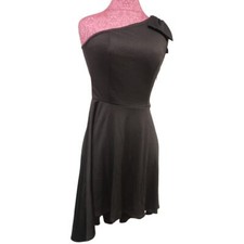 Cuqy Women's Black Bow One Shoulder Dress, Cocktail Party Dress -Asymmetrical