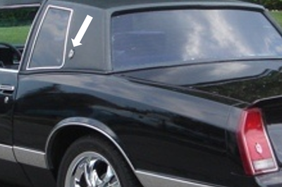 81-88 Monte Carlo Roof Emblem Sail Panel Pillar, Quarter Glass