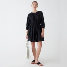 New J CREW Black Palermo Smocked Waist Dress Linen Sz S