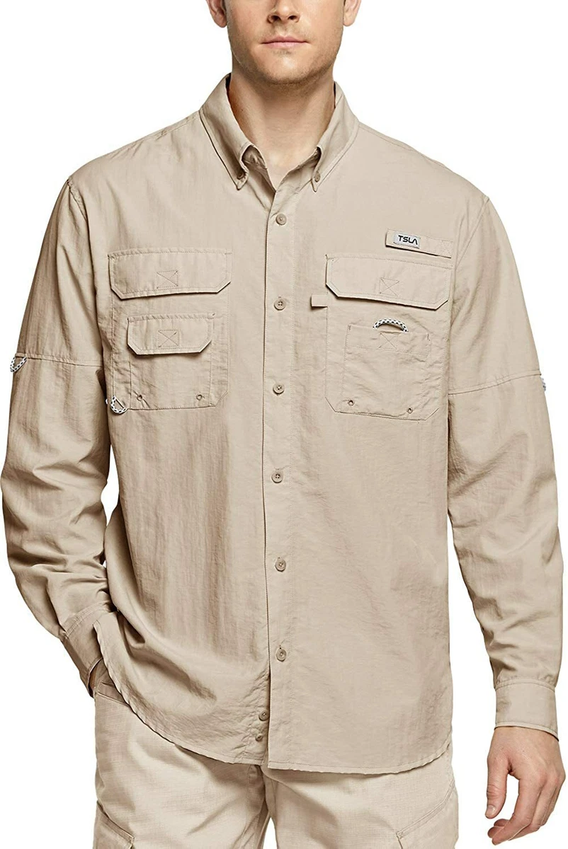 TSLA Men's Performance Fishing Shirt, UPF 50+ Breathable Button