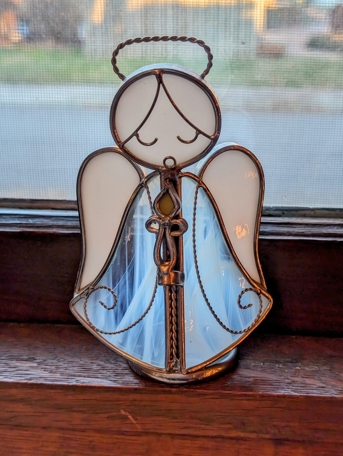 Vintage Blue Angel Stained Glass Angel Tea Light Holder 5 3/8" eBay