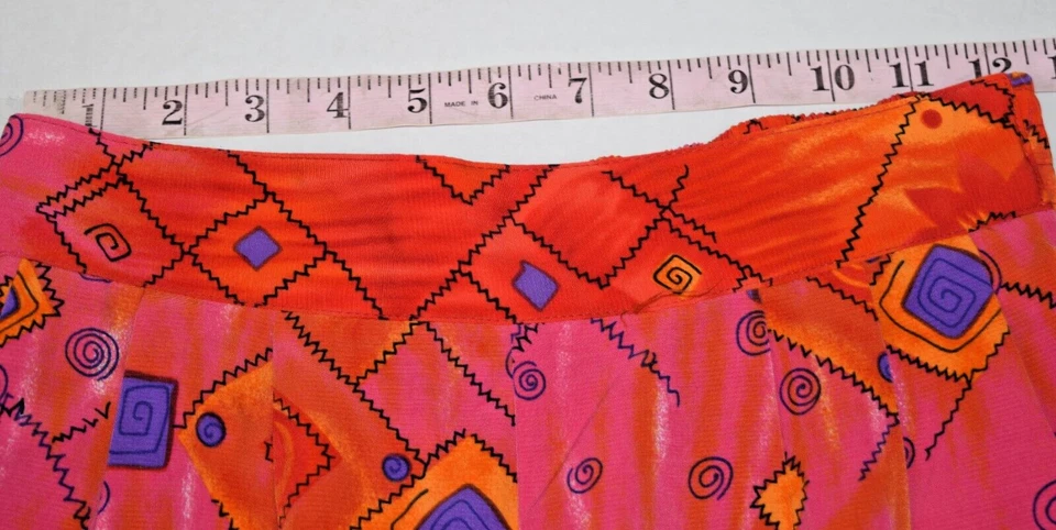 Pantalones Cortos De Colección Justin B Jones Talla S/M Años 80 Rojo Fuego Naranja Azul Pop Cintura Alta Foto 4 de 4