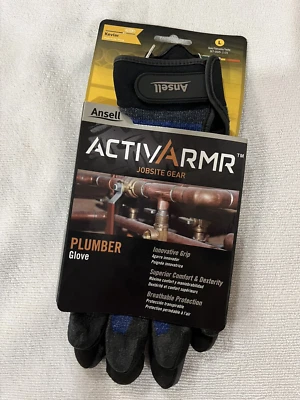 ANSELL 97-005 ACTIVARMR PLUMBER LABORER CONSTRUCTION DUPONT KEVLAR GLOVES LARGE