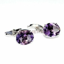 Natürlicher Amethyst Edelstein Mit 925 Sterling Silber Manschettenknopf #1782