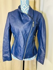 Iman Genuine Leather Jacket Moto Coat Asymmetrical Cognac Brown Size Small