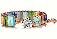 Boho Chakra Imperial Jasper Bead Leather Wrap Bracelet  233