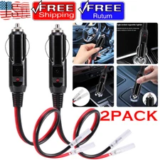2Pcs 12-24V Fused Male Car Cigarette Lighter Adapter Socket Plug Connector Cable
