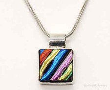 Vintage Rainbow Dichroic Glass Sterling Silver Necklace