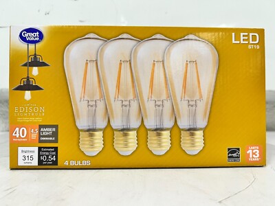 LOT OF 8 BULBS Vintage Style Edison Amber Light E26 Bulb, 40W