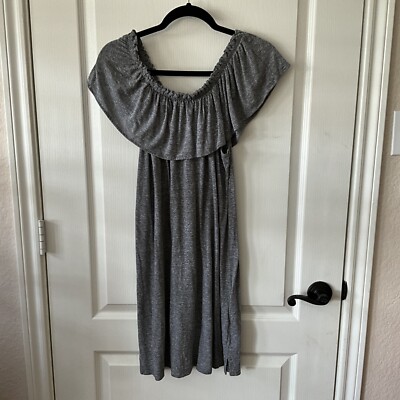 CURRENT ELLIOTT Slub Knit Gray stretch ruffle neckline sleeve dress sz M / 2