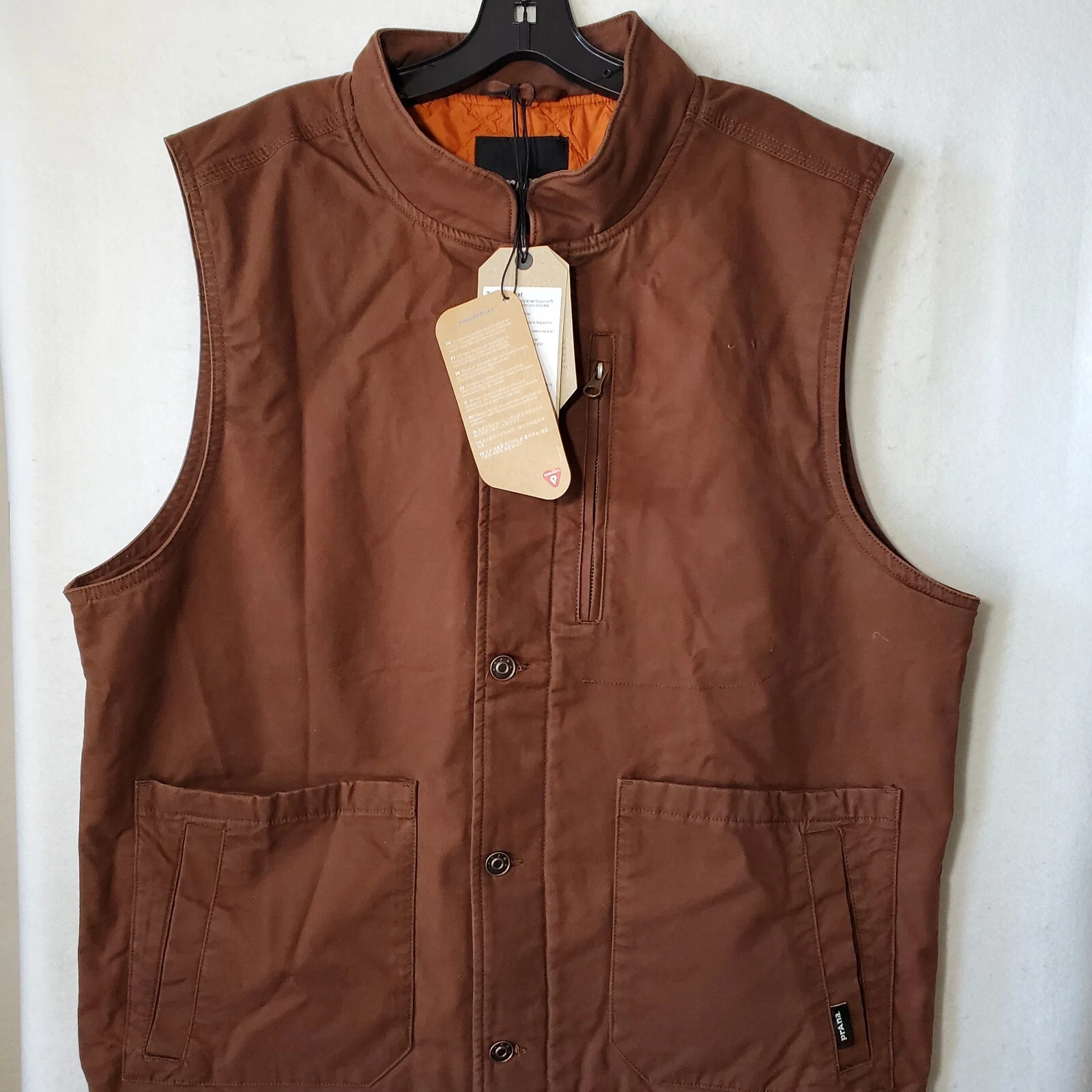 Prana Trembly Canvas Quilt Lined Button Closure Vest Brown Men XL NWT