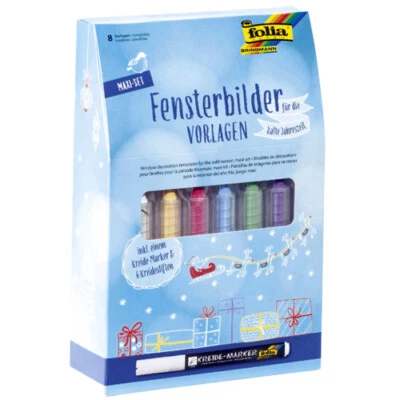 folia Maxi Set Fensterbilder Vorlage KALTE JAHRESZEIT 6 Kreidestifte 1 Marker