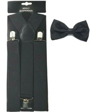 Extra Wide Suspender Black BowTie Matching Collar Band Suspender Bow Tie Set