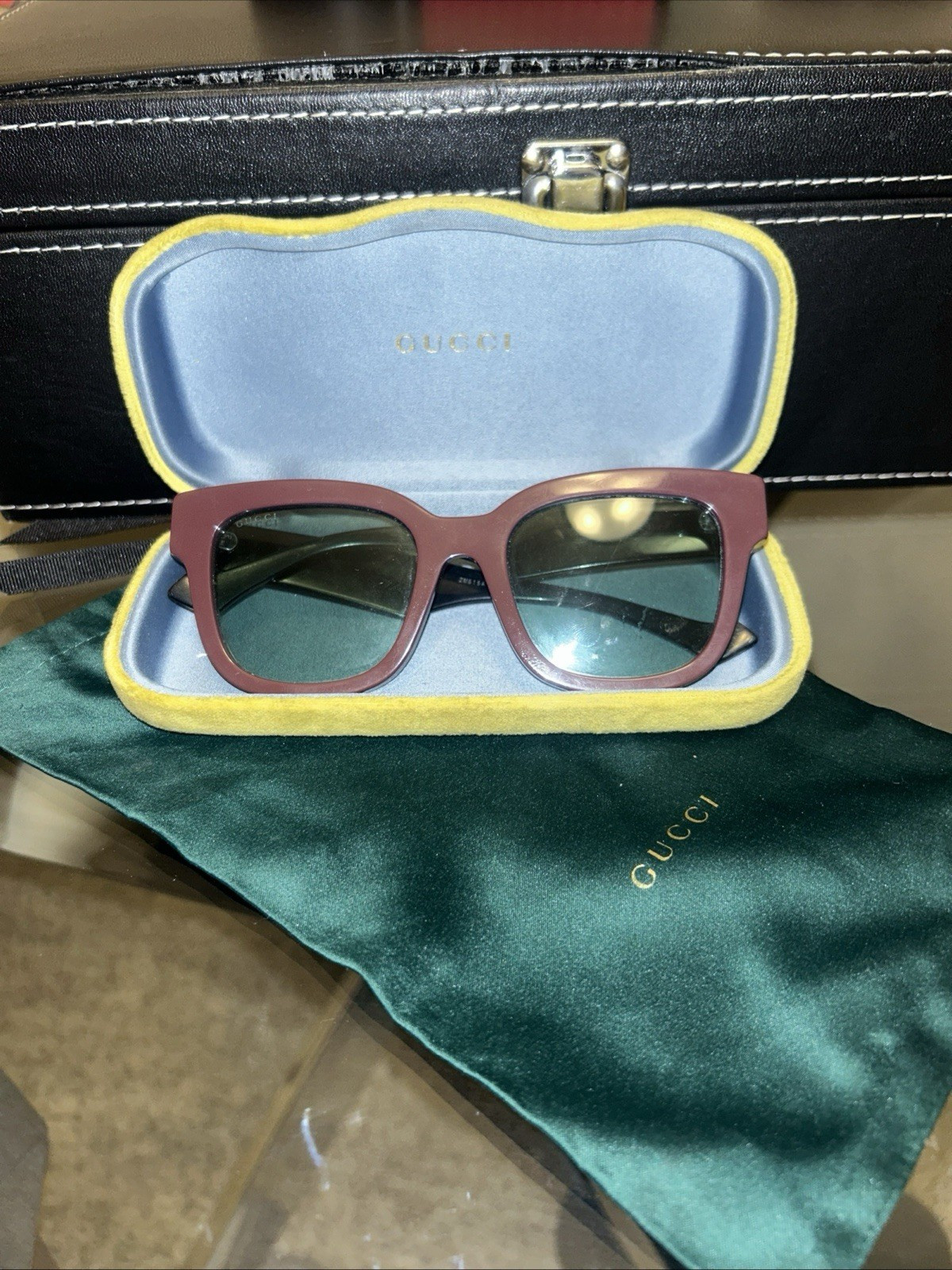 Gucci Rectangle Sunglasses Multicolor Plastic Frame Green Tinted