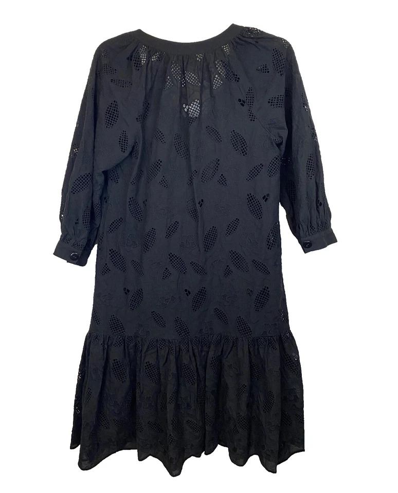 Vestido de algodão Rickie Freeman para Teri Jon ilhós gola redonda bainha flutuante tamanho 4  - Imagem 3 de 4