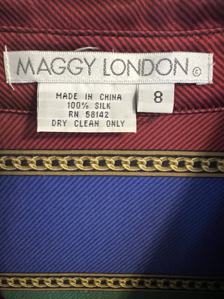 Vintage Maggy London 100% Silk Long Sleeve Blouse Vibrant Colors Size 8 - Image 4 of 4