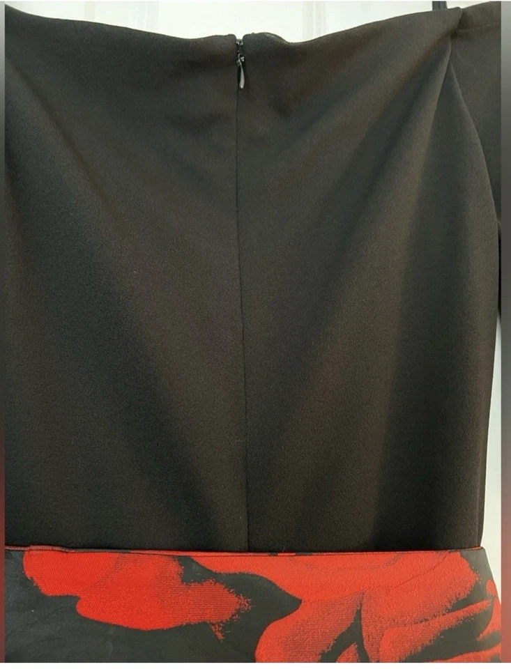 Vestido Jessica Howard Rojo Estampado Floral Fuera del Hombro Cinturón - Talla 14W Foto 3 de 4