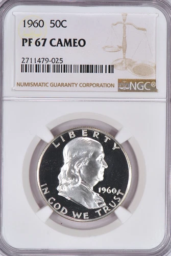 1960 Franklin Half Dollar Proof NGC PF 67 CAMEO PR 67 CAM Frosty Silver Coin 50C