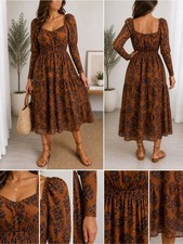 Sienna Sky Rust Floral Long Sleeve Maxi Dress Size Small