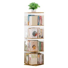 4 Ebenen Bücherregal 360° Offener Regal Bücherschrank Standregal Drehregal Natur