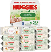 Huggies Natural Care Sensitive Baby Wipes, Unscented, Hypoallergenic, 99 Purifi