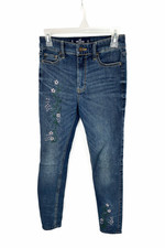 Hollister Womens Size 3 High Rise Super Skinny Jeans Embroidered Floral Denim