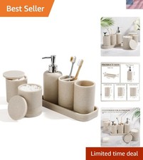 Bathroom Accessories Set Modern Beige 6-Piece Toothbrush Soap Dispenser