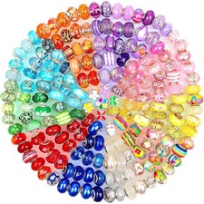 Large Hole Glass Beads for Jewelry Making, 110 Pieces European Beads Bulk, Bi...