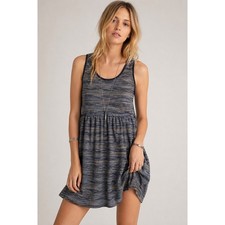 Free People M Textured Knit Swing Babydoll Dress Deep V Back Blue Indie Sleaze