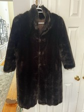 Vintage 1970s 1980s Women s Faux Fur Coat sz Large Full Length Jacket Dark Brown