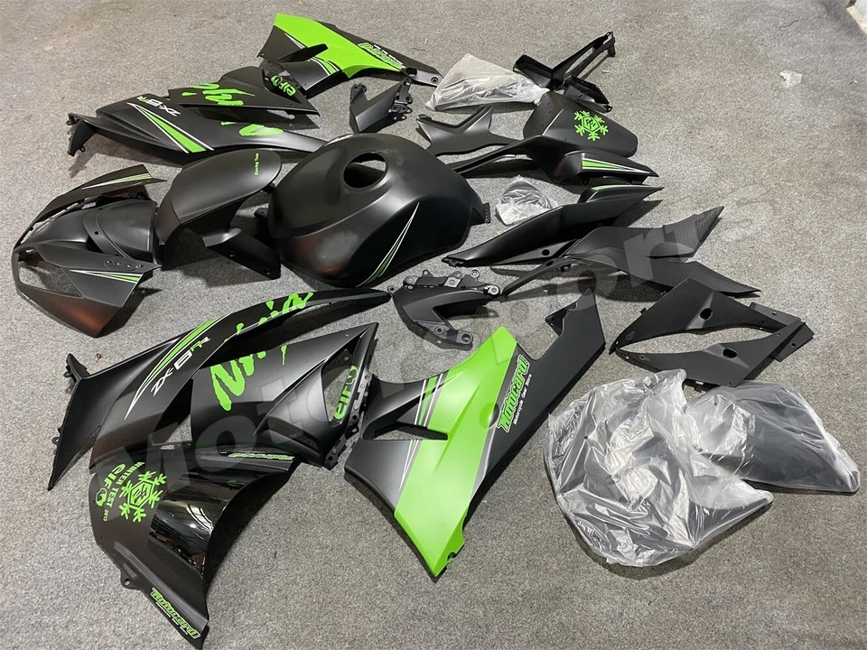 Black Green Fairing Kit for 2009-2012 Kawasaki Ninja ZX6R 636 ABS Injection Body Foto 3 de 4