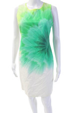 Elie Tahari Women Shift Dress Sleeveless Crew Neck Green Size 4