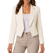 Ladies Cropped Blazer Fully Lined Long Sleeve Open Front Plain Collared Jacket