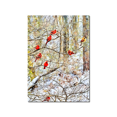ACEO Cardinal Tree - 3.5x2.5 Red Birds In A Snowy Winter Scene, Bird Collectors