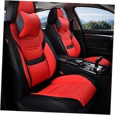 Car Seat Covers Full Set, Breathable Leather Automotive Front Pair Black Red