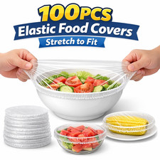 100PCS Elastic Food Covers Reusable Stretch Bowl Lids Kitchen Wrap UK