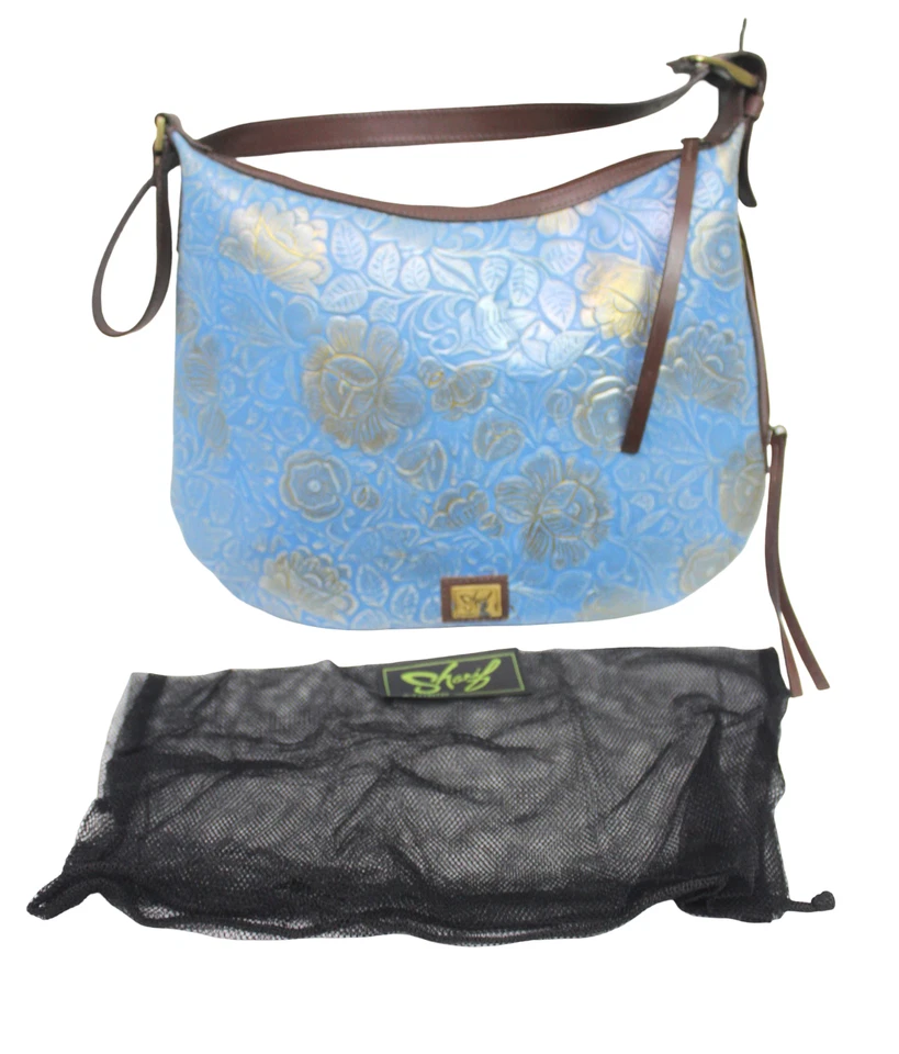 Bolso Hobo Para Mujer Sharif Tooled Floral Repujado Delgado Bolso de Hombro Occidental Azul Foto 2 de 4